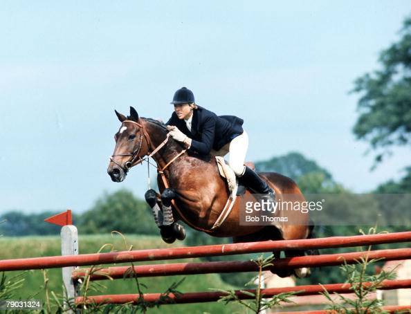 Sport, Equestrian, Showjumping, Hickstead, England, 1970, Marian Mould on the horse Stroller jumps a fence  (Photo by Bob Thomas Sports Photography via Getty Images)